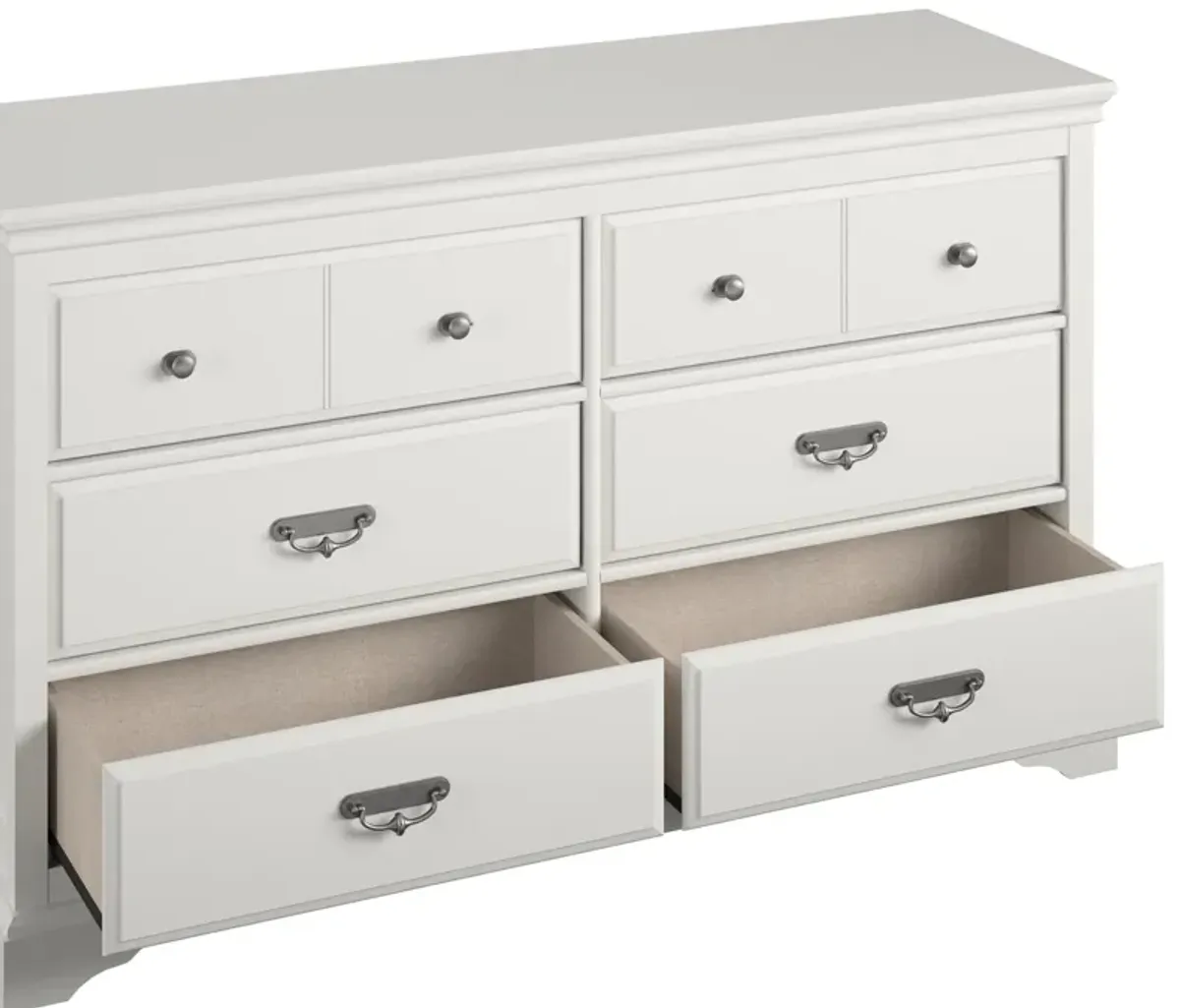 Bristol Traditional 6 Drawer Dresser with Elegant Moldings and Pewter Pulls