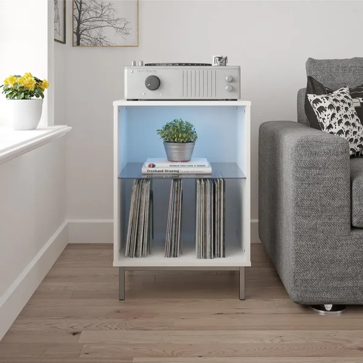 Lumina Turntable Stand with 2 Shelves and LED Lights