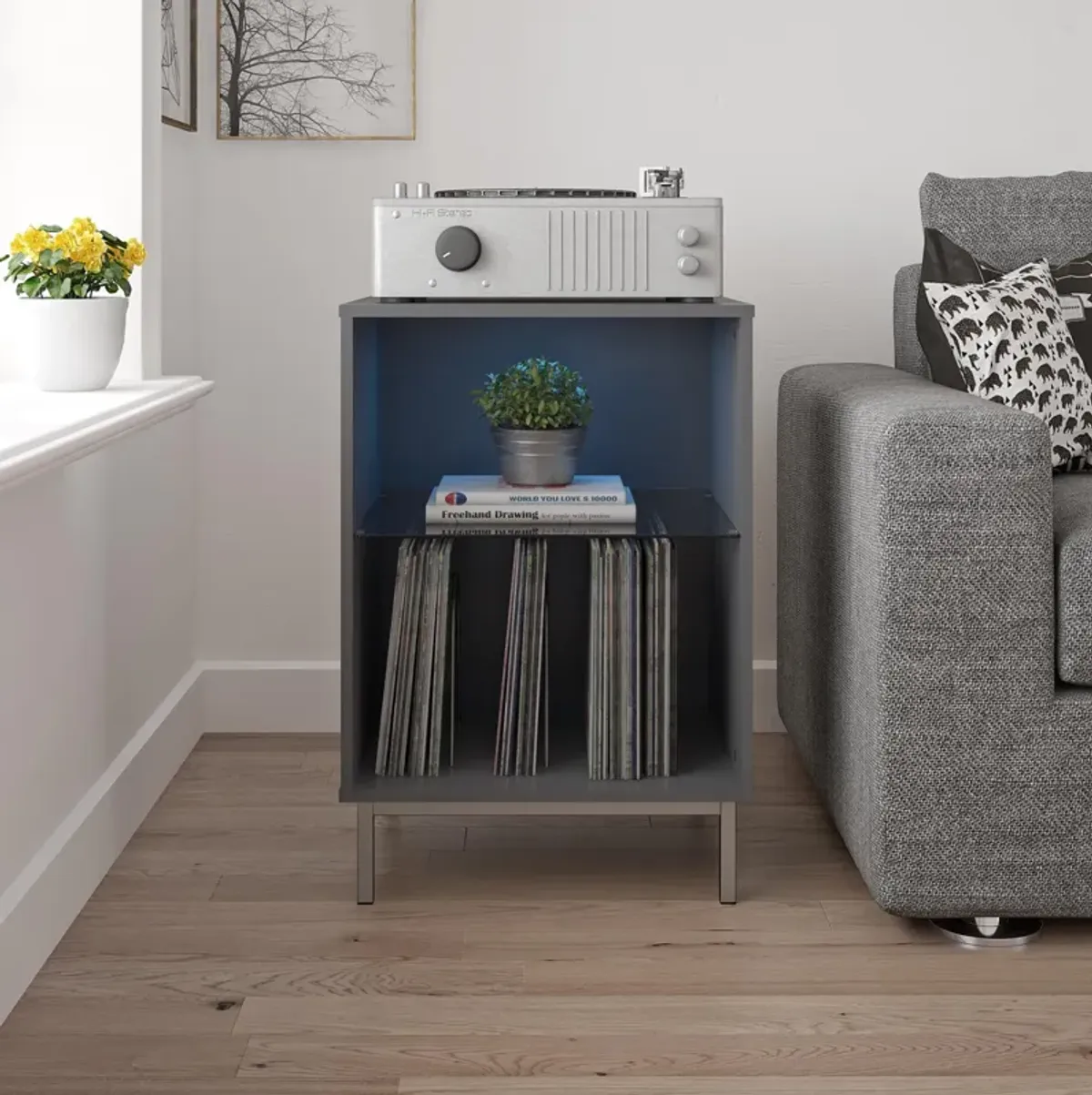 Lumina Turntable Stand with 2 Shelves and LED Lights