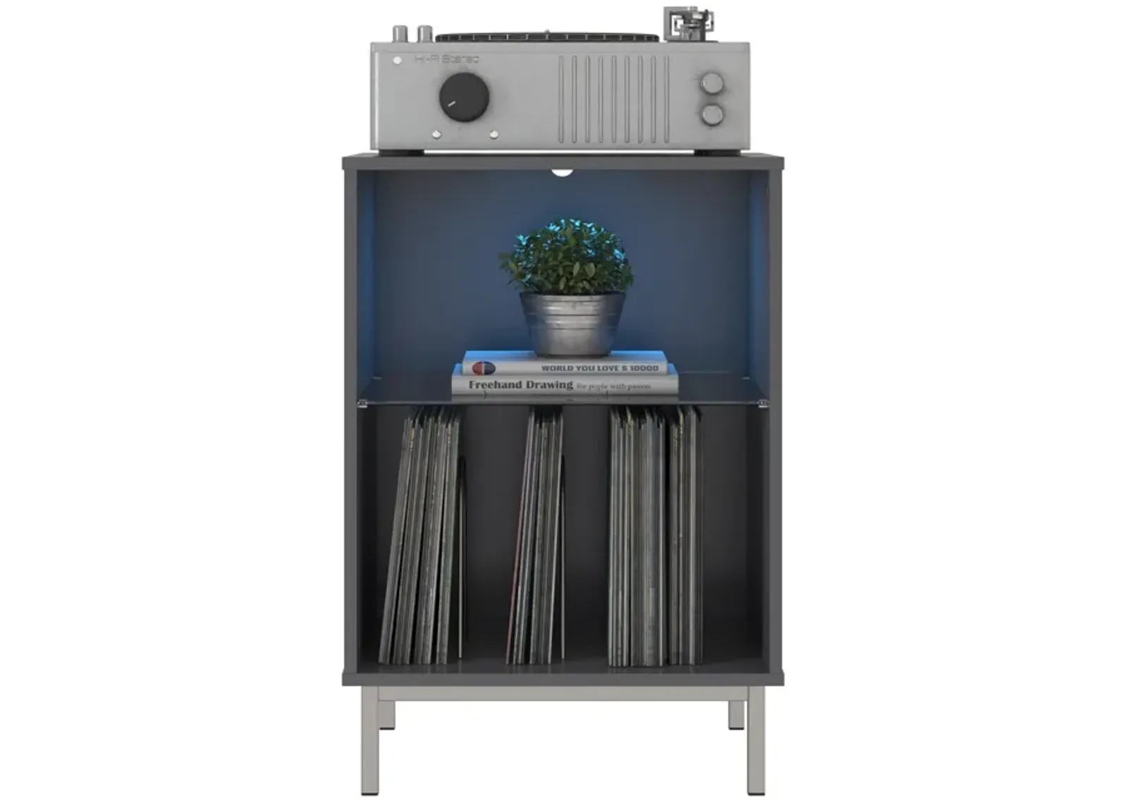 Lumina Turntable Stand with 2 Shelves and LED Lights