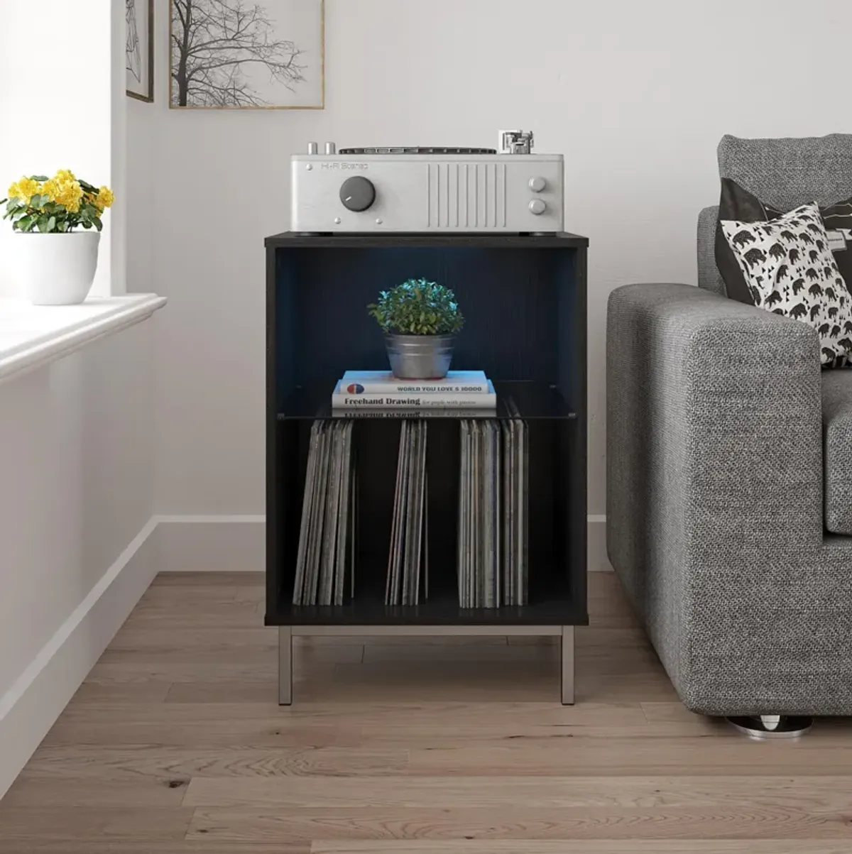 Lumina Turntable Stand with 2 Shelves and LED Lights