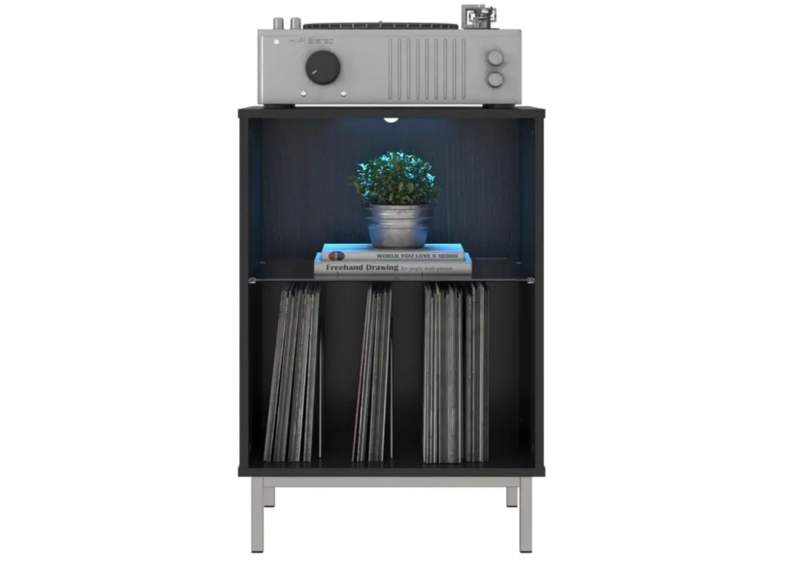 Lumina Turntable Stand with 2 Shelves and LED Lights