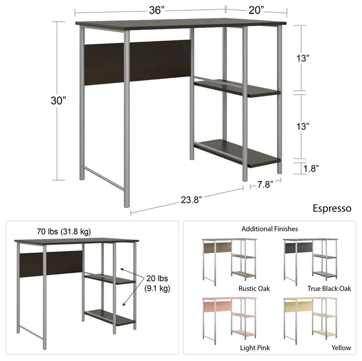 Meridian Metal Computer Desk With 2 Side Storage Shelves