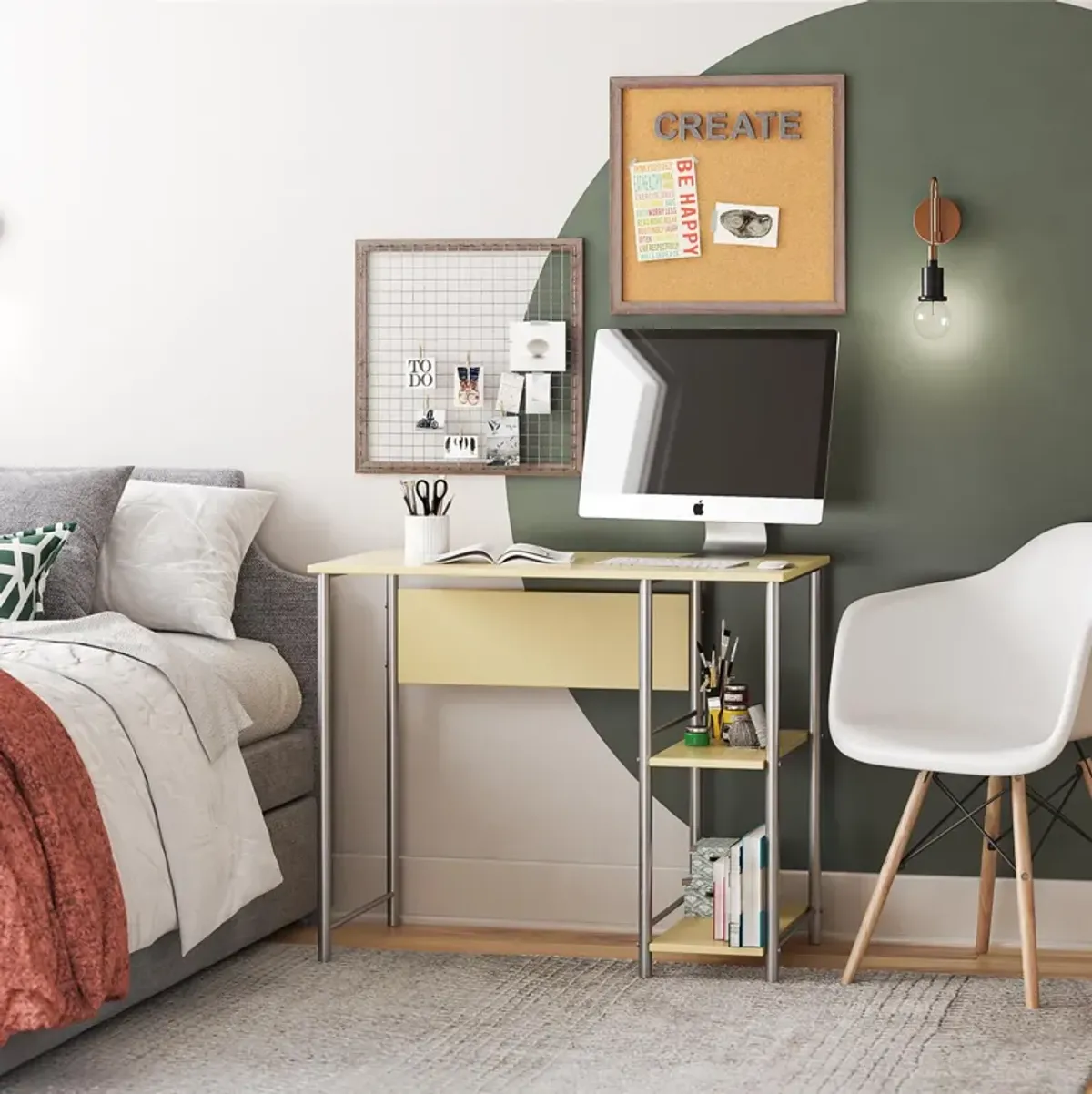 Meridian Metal Computer Desk With 2 Side Storage Shelves