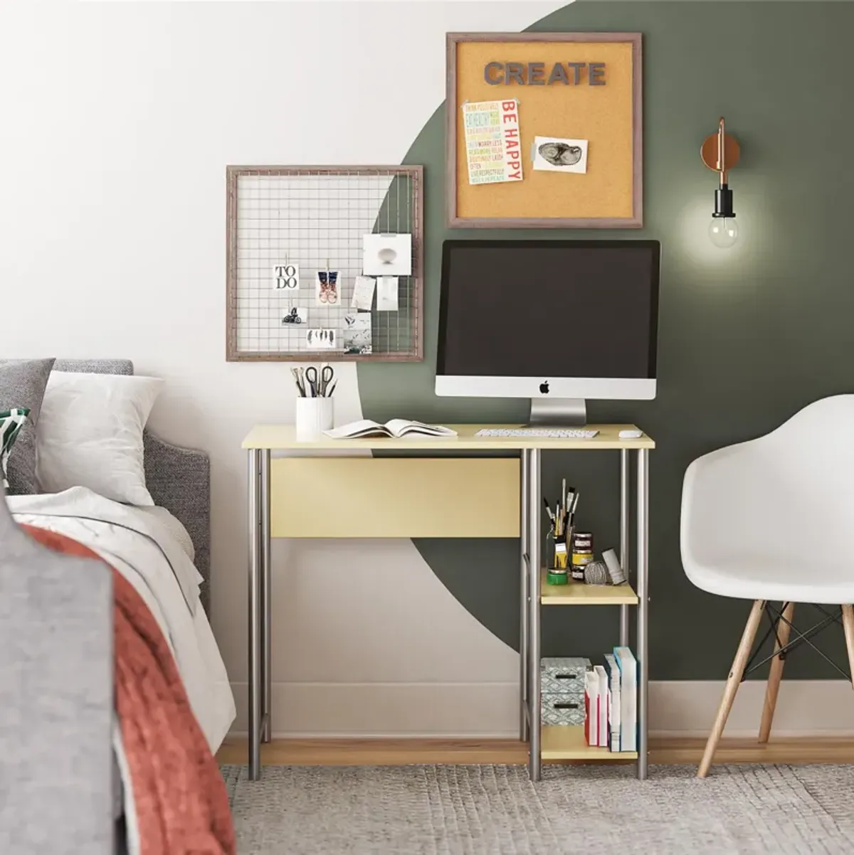 Meridian Metal Computer Desk With 2 Side Storage Shelves