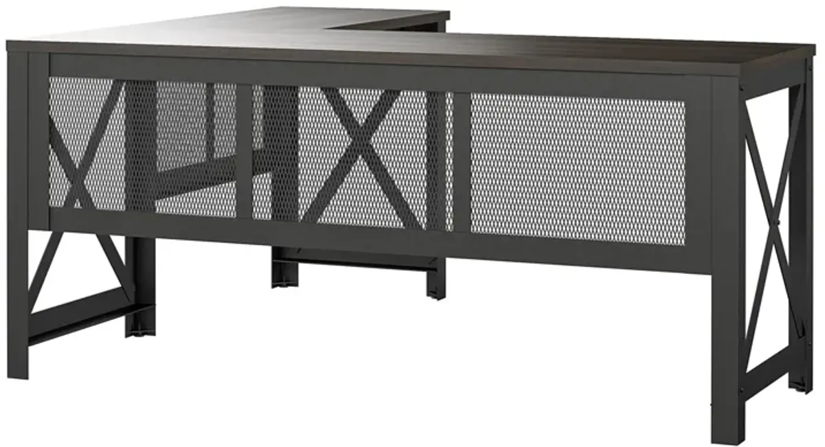 Hudson Rustic Industrial L Desk with Lift Top and Metal Frame