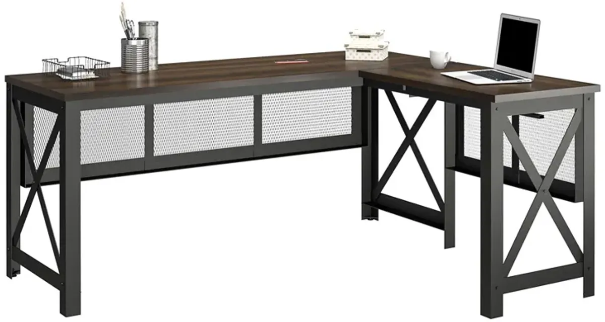 Hudson Rustic Industrial L Desk with Lift Top and Metal Frame