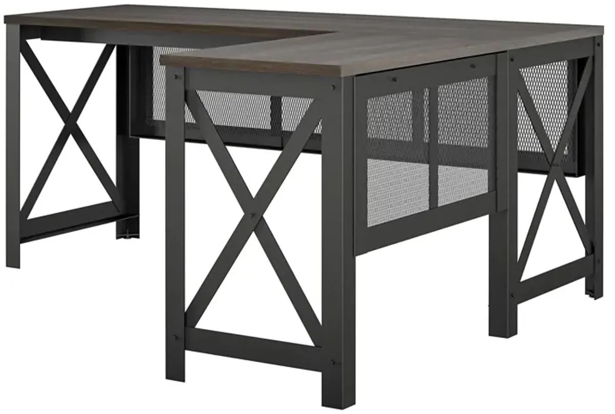 Hudson Rustic Industrial L Desk with Lift Top and Metal Frame