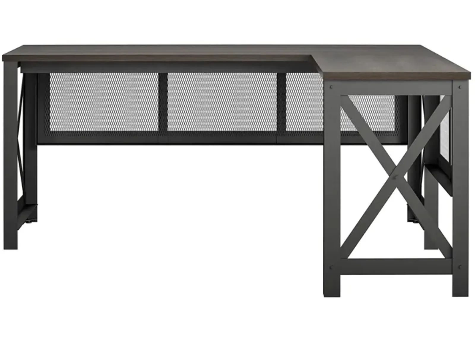 Hudson Rustic Industrial L Desk with Lift Top and Metal Frame