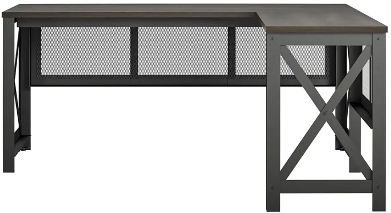 Hudson Rustic Industrial L Desk with Lift Top and Metal Frame