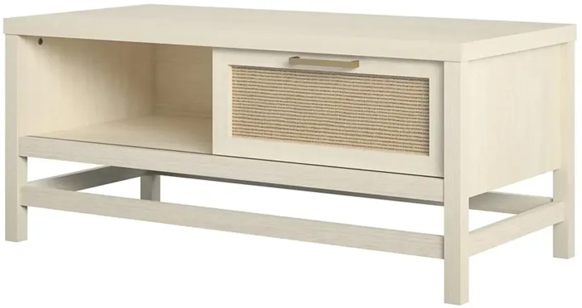 Lennon Coffee Table with Faux Rattan and Sliding Door