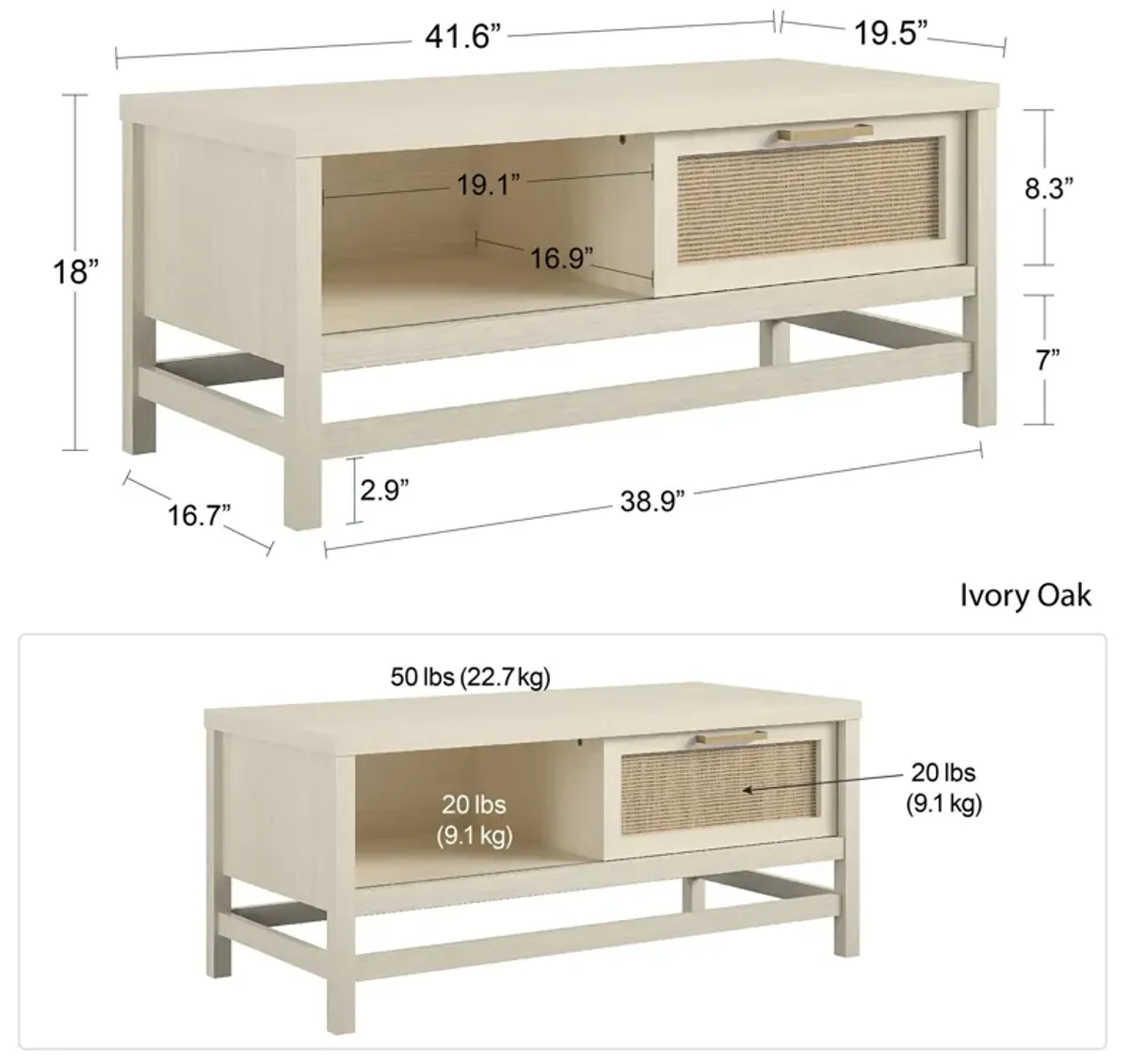 Lennon Coffee Table with Faux Rattan and Sliding Door