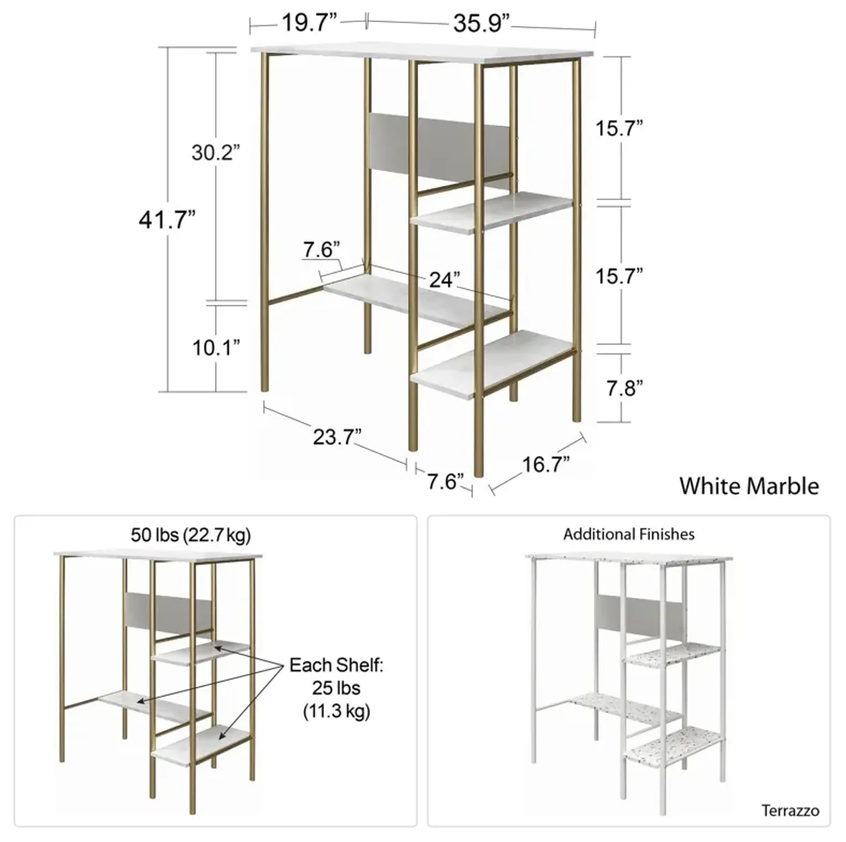 Berkeley Standing Desk with Open Shelves and Large Work Surface