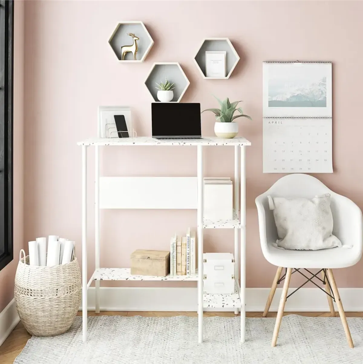 Berkeley Standing Desk with Open Shelves and Large Work Surface