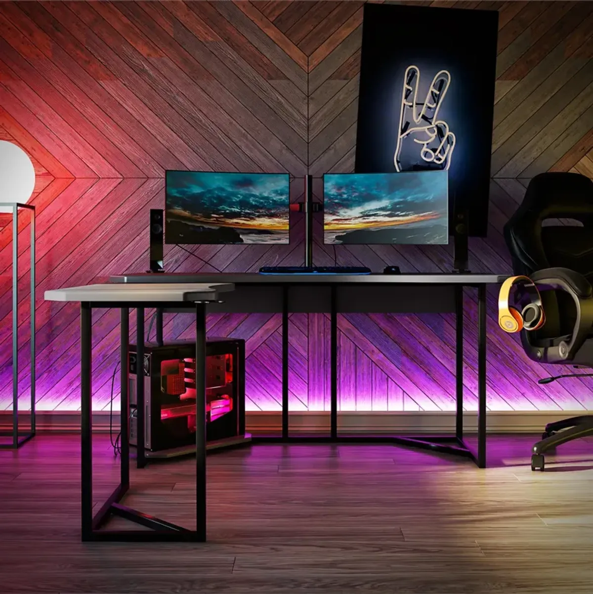 Quest Gaming Reversible L Desk with CPU Stand and Wire Management System