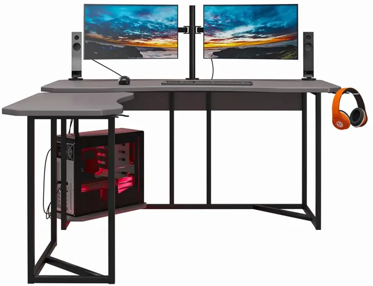 Quest Gaming Reversible L Desk with CPU Stand and Wire Management System