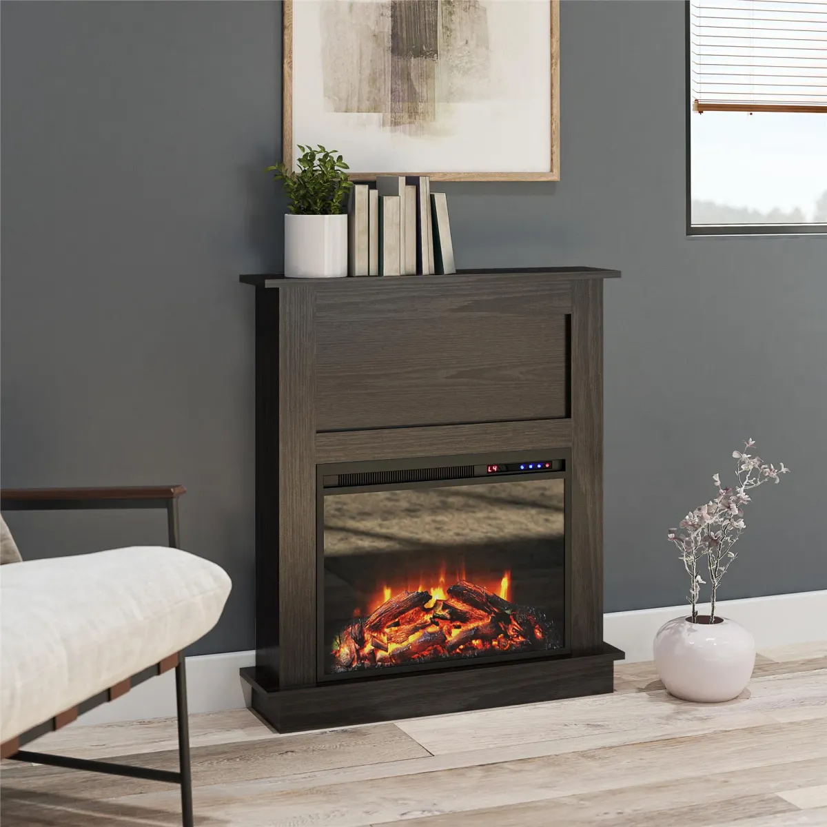 Ellsworth Modern Electric Fireplace with Mantel and 23 Inch Fireplace Insert