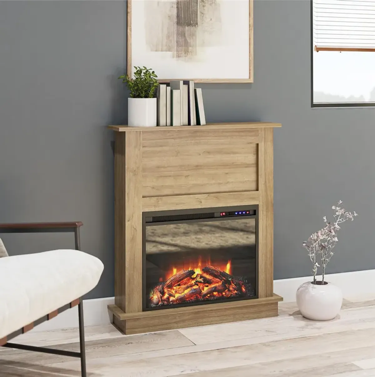 Ellsworth Modern Electric Fireplace with Mantel and 23 Inch Fireplace Insert