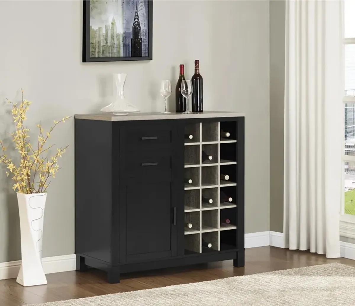 Carver Bar Cabinet with 2 Drawers and 18 Compartments