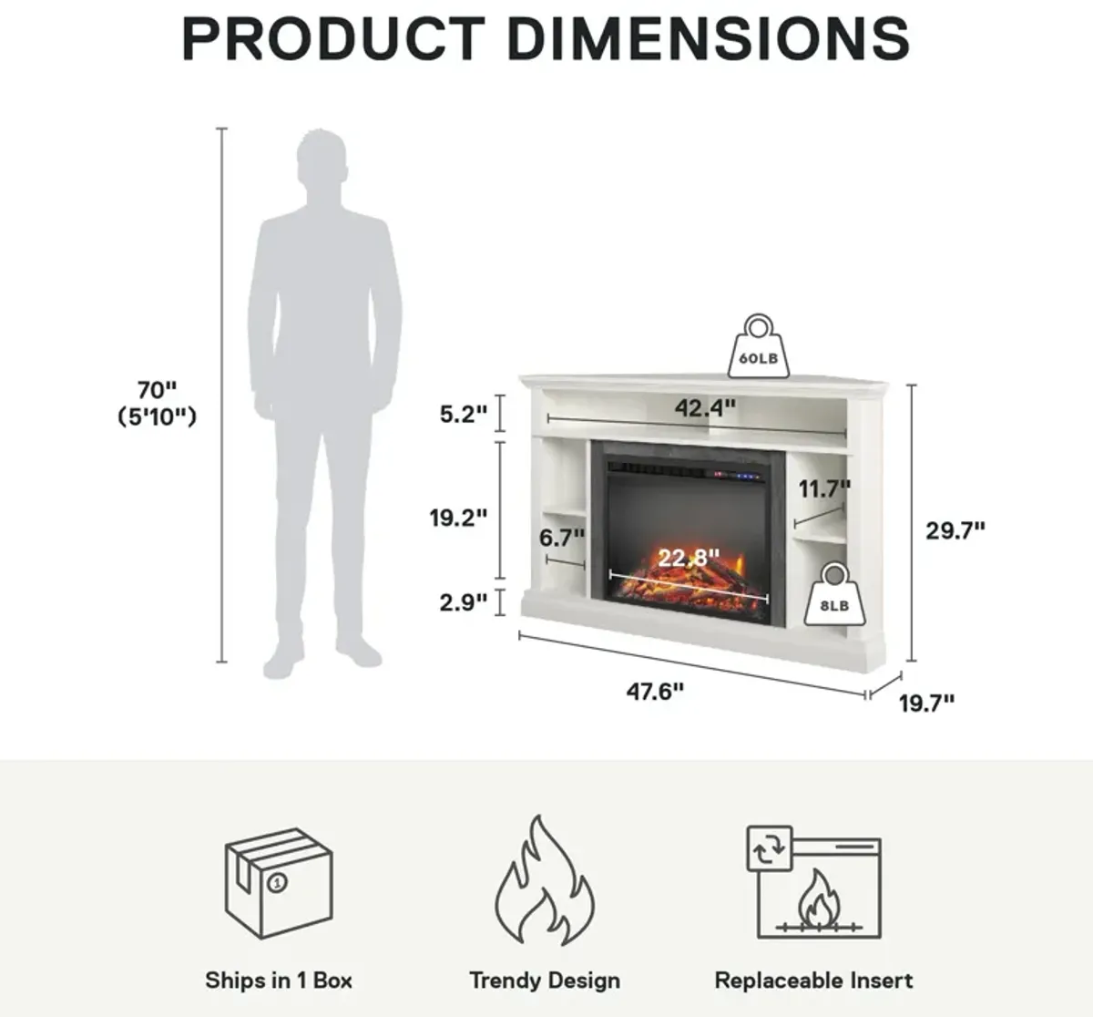 Overland Electric Corner Fireplace for TVs up to 50 Inches