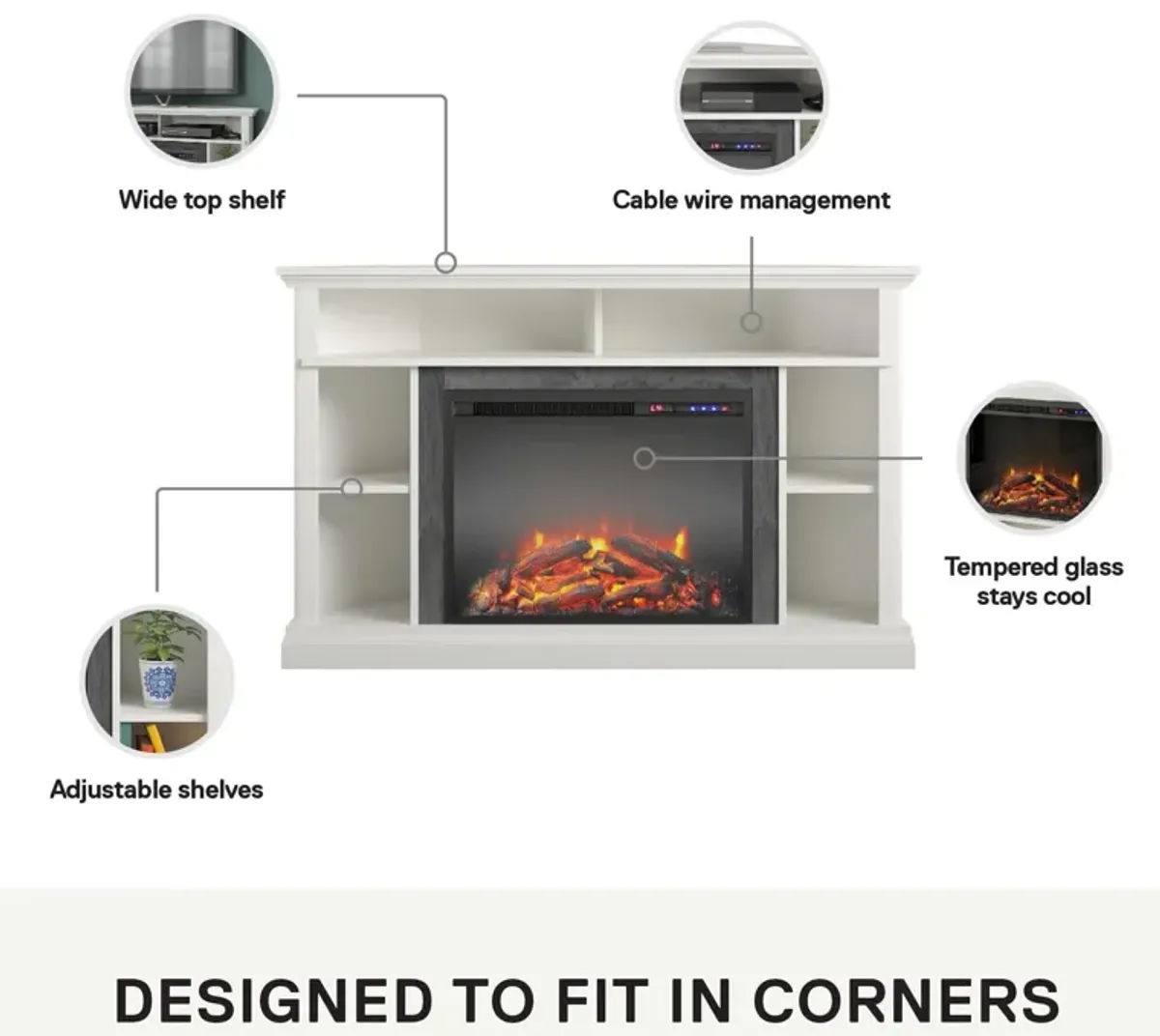 Overland Electric Corner Fireplace for TVs up to 50 Inches