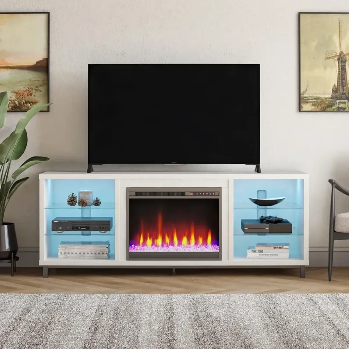 Lumina Fireplace TV Stand for TVs up to 70 Inch with 7 Color LED Lights