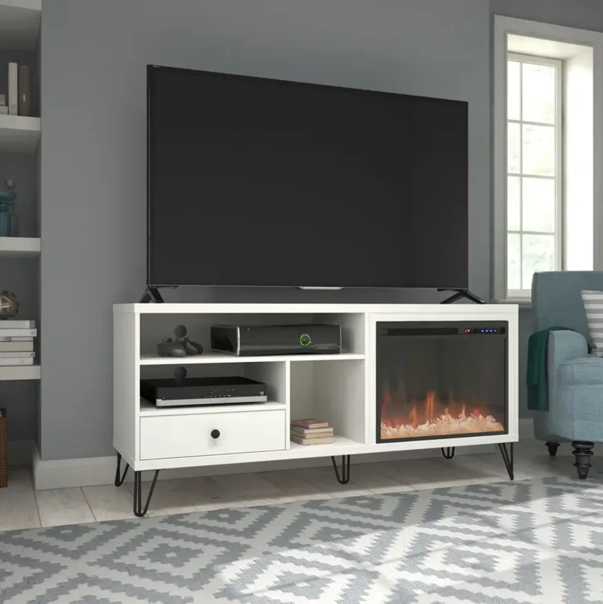 Owen Retro Fireplace TV Stand for TVs up to 65 Inches with Storage Drawer