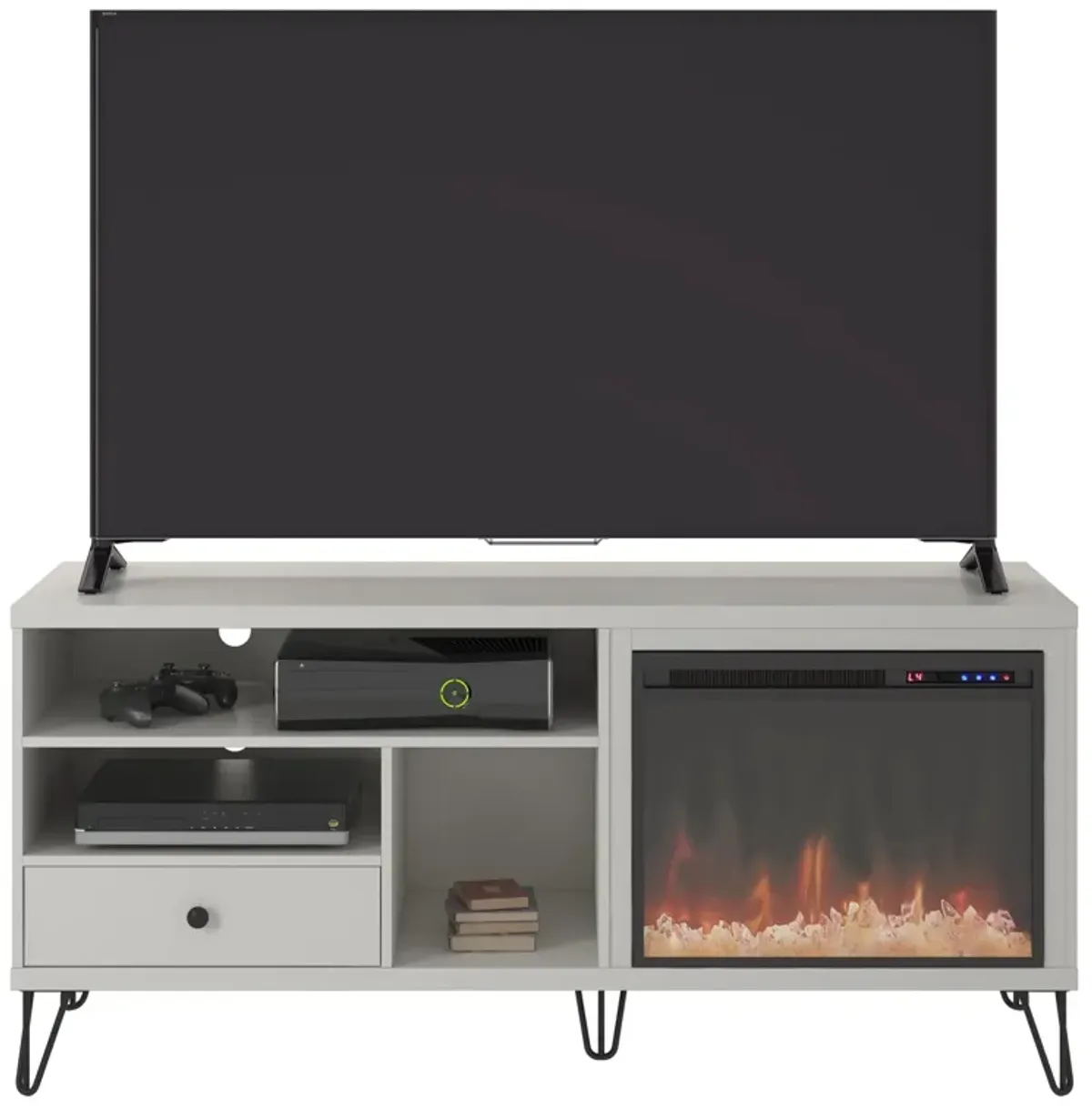 Owen Retro Fireplace TV Stand for TVs up to 65 Inches with Storage Drawer