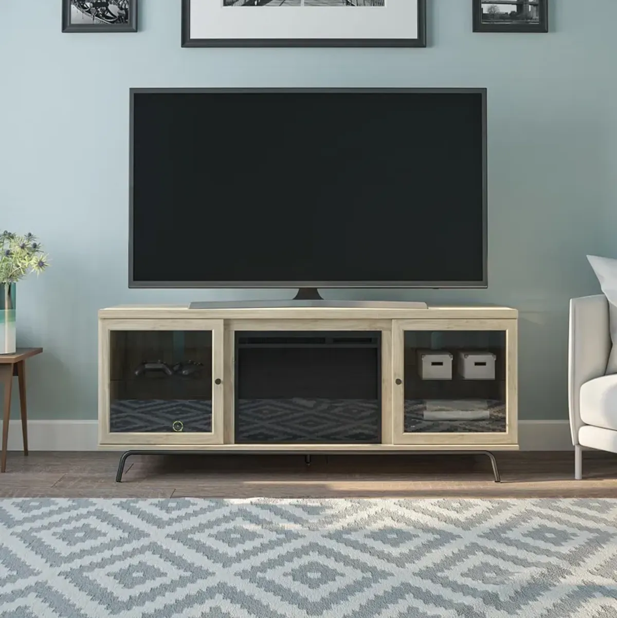 Sydney View Fireplace TV Stand for TVs up to 70 Inches with LED Lighting