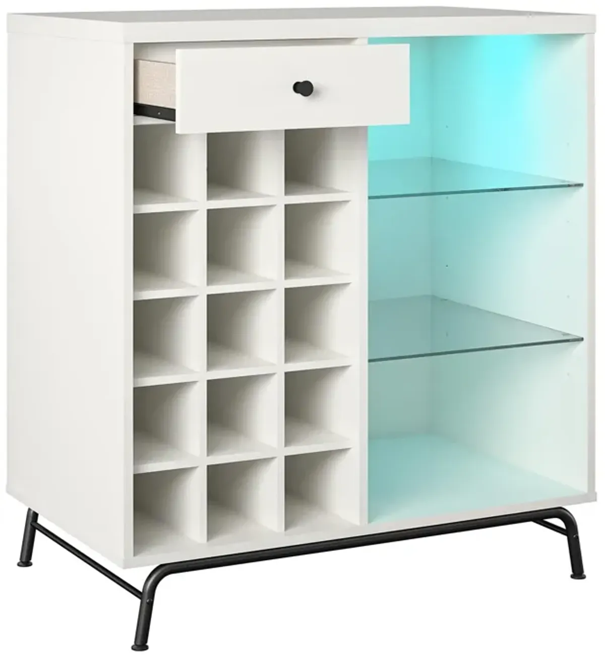 Melbourne Bar Cabinet with LED Lighting and 15 Bottle Compartments