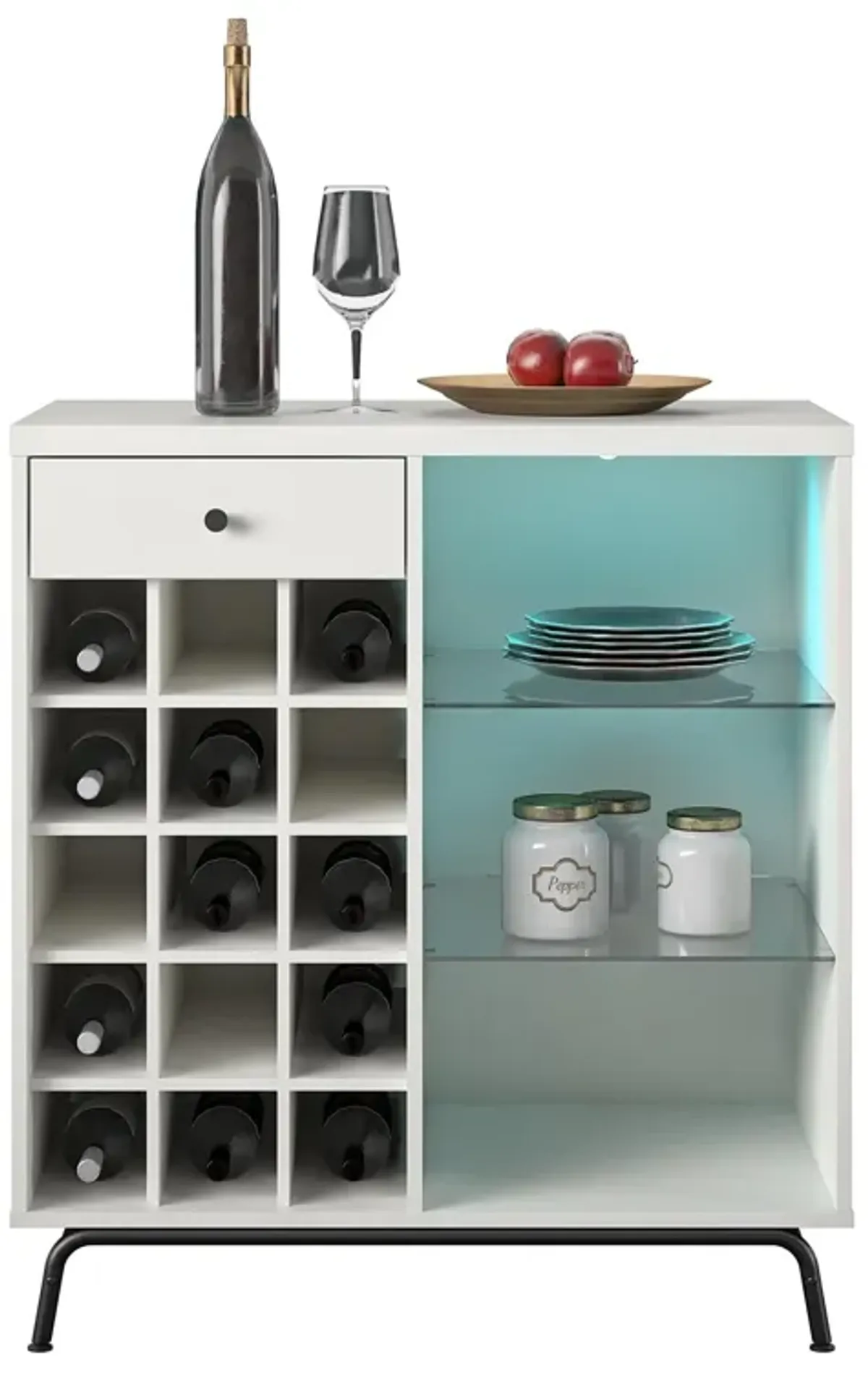 Melbourne Bar Cabinet with LED Lighting and 15 Bottle Compartments