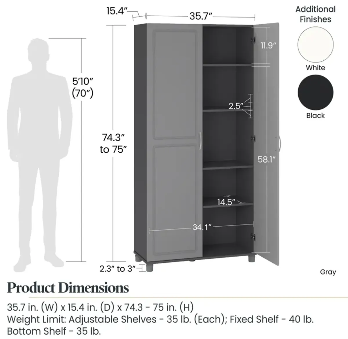 Kendall 36 Inch Multipurpose Storage Cabinet