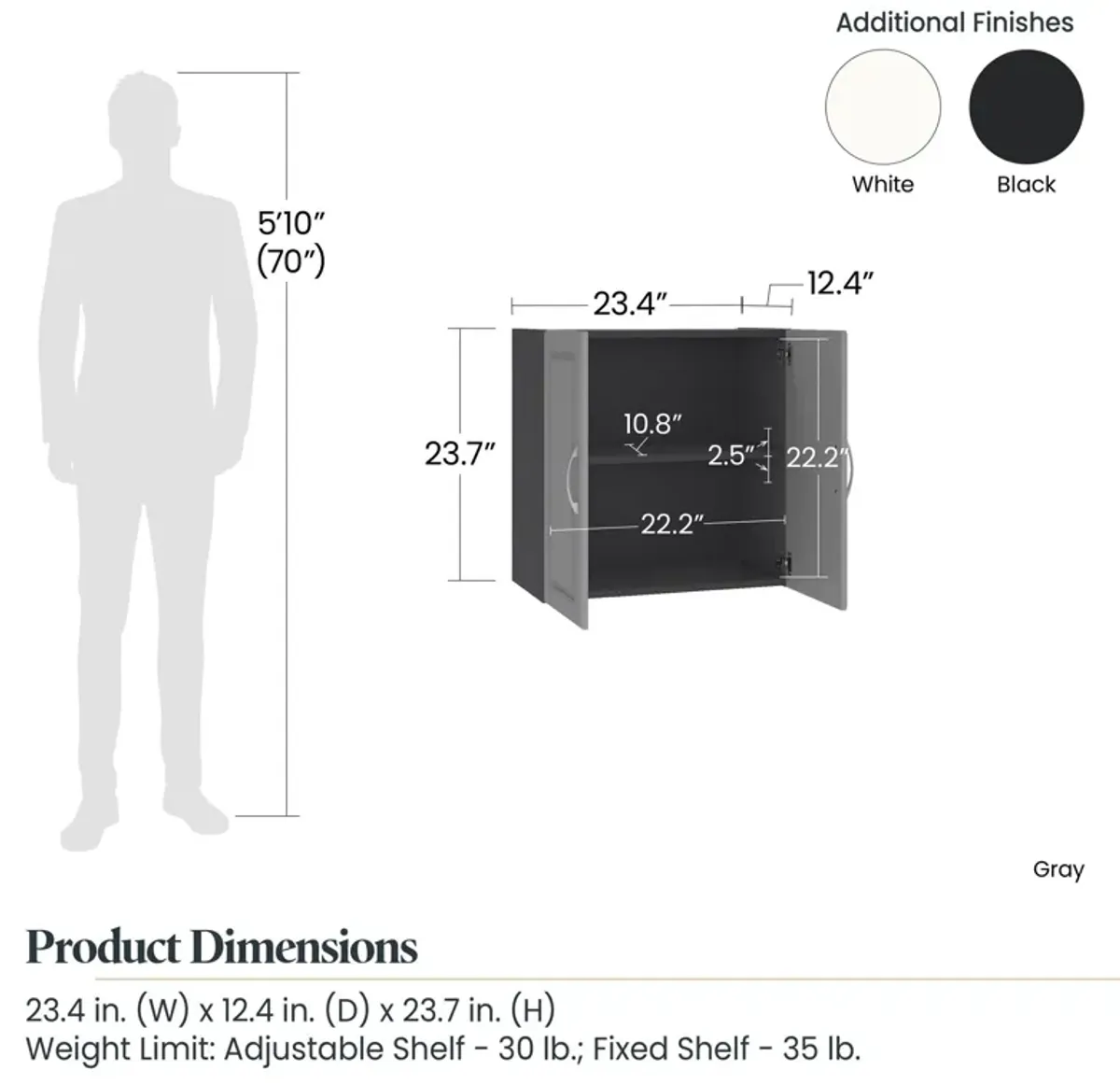 Kendall 24 Inch Multipurpose 2 Door Wall Cabinet