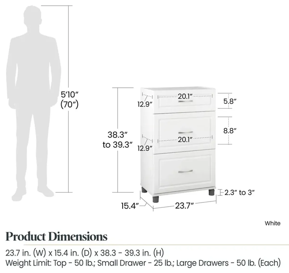 Kendall 24 Inch Multipurpose 3 Drawer Base Storage Cabinet