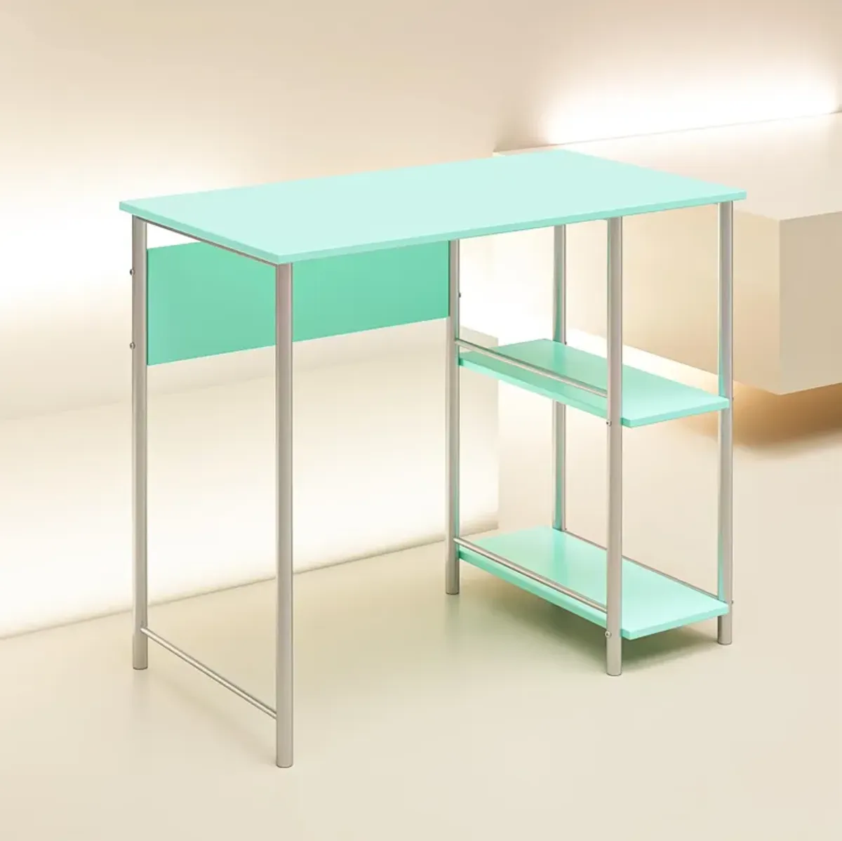 Meridian Metal Computer Desk With 2 Side Storage Shelves