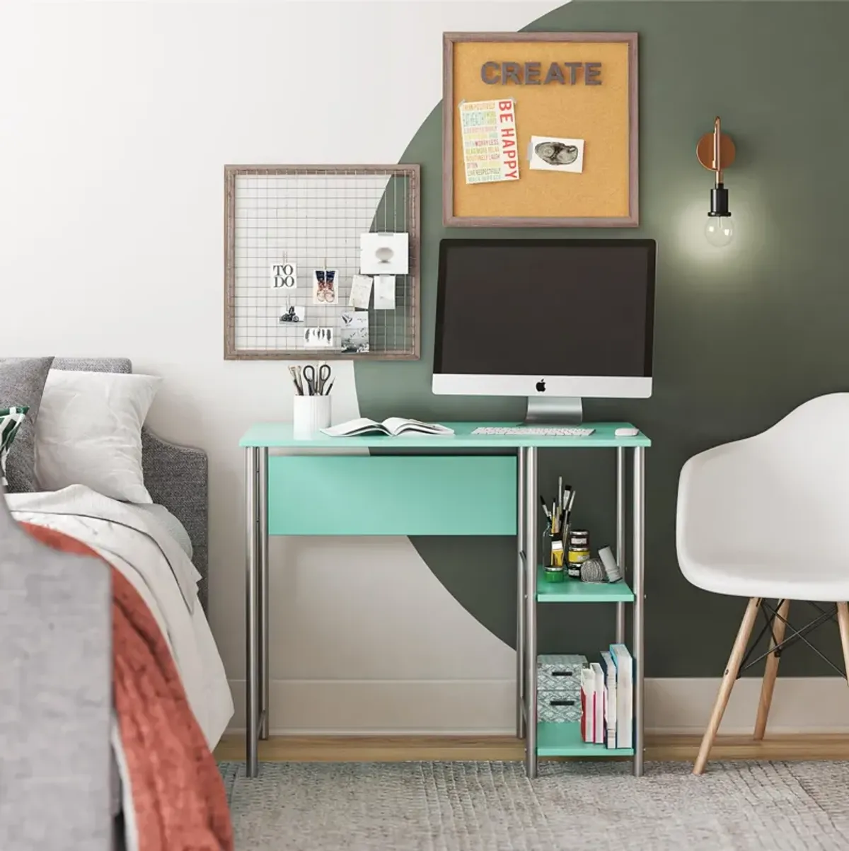 Meridian Metal Computer Desk With 2 Side Storage Shelves