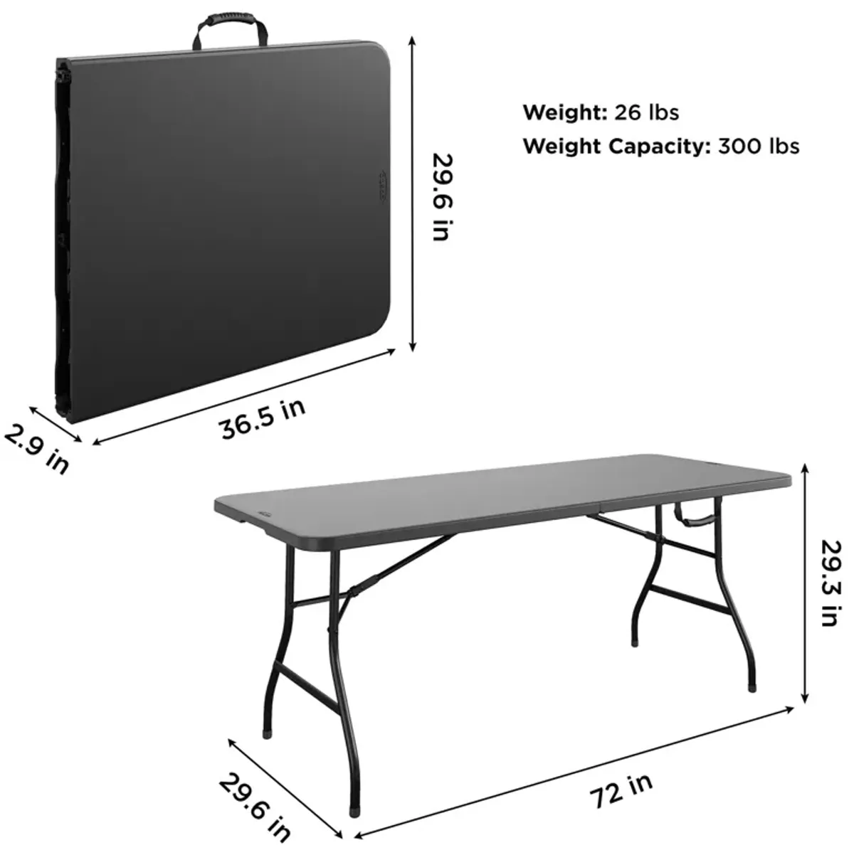 6 ft Fold-in-Half Banquet Folding Table with Handle