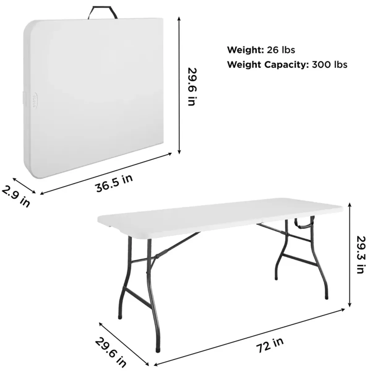 6 ft Fold-in-Half Banquet Folding Table with Handle