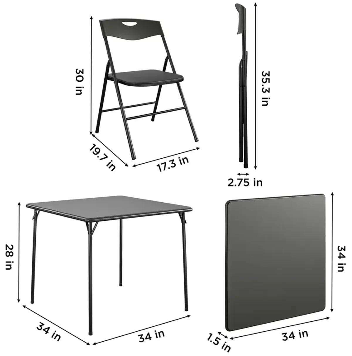 5 Piece Folding Dining Table and Chairs Set with Steel Frame and Vinyl Top