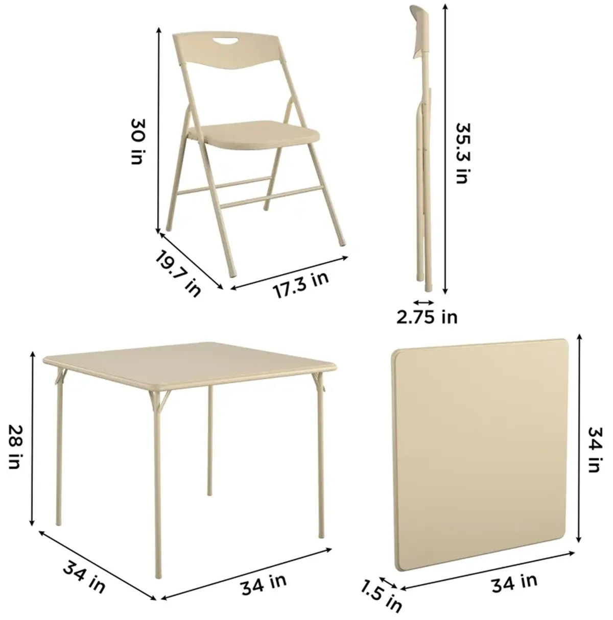 5 Piece Folding Dining Table and Chairs Set with Steel Frame and Vinyl Top