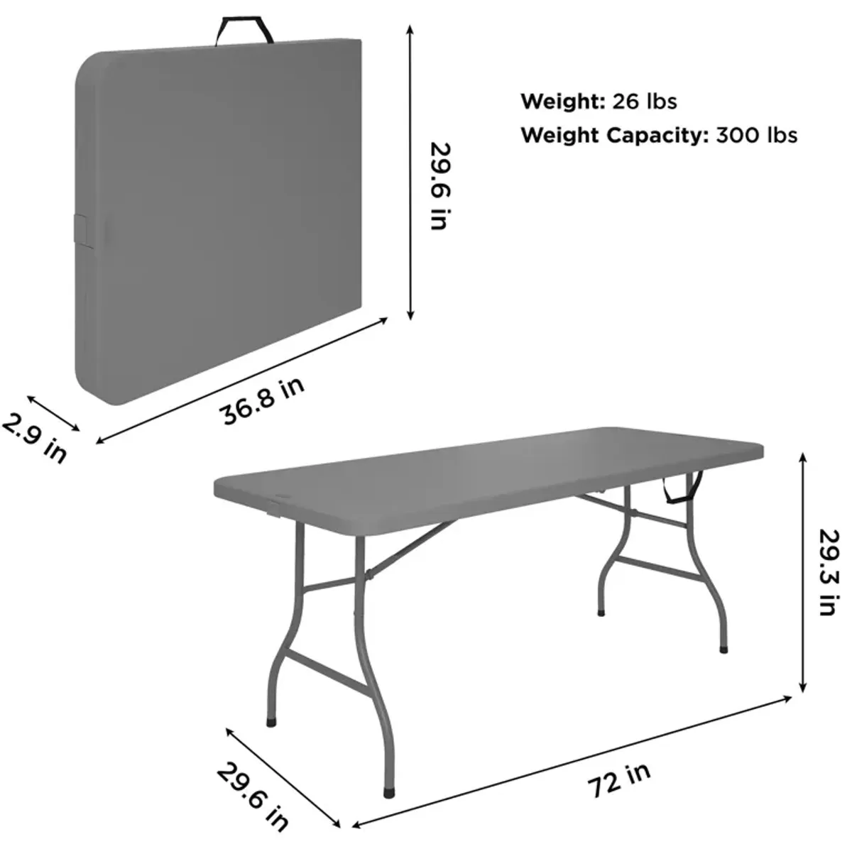 6 ft Fold-in-Half Banquet Folding Table with Handle