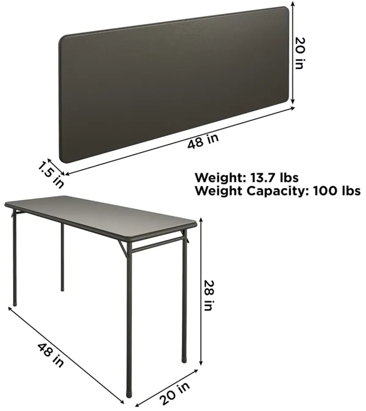 20 Inch x 48 Inch Vinyl Top Serving Folding Table for Indoor/Outdoor