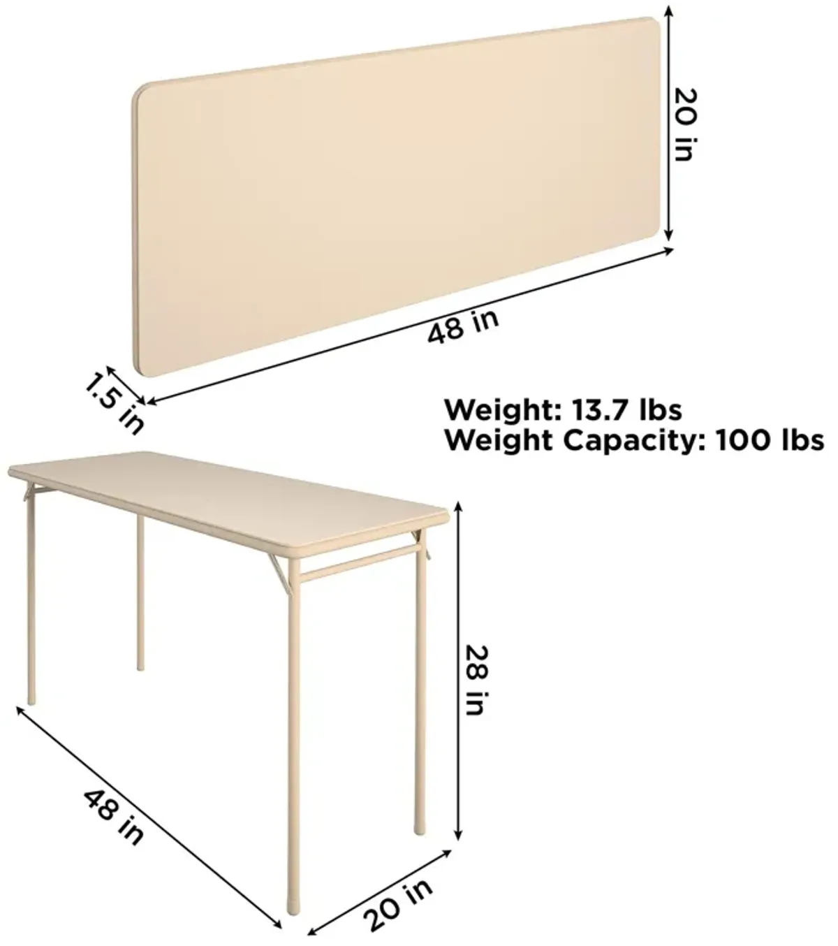 20 Inch x 48 Inch Vinyl Top Serving Folding Table for Indoor/Outdoor