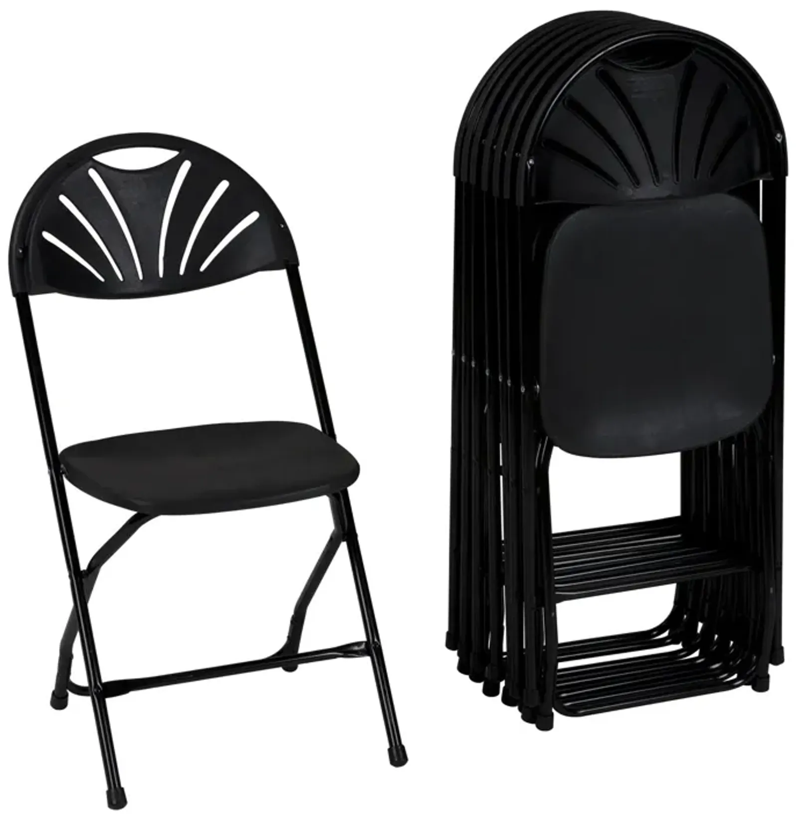 Commercial Fan Back Plastic Folding Stacking Chairs, Set of 8