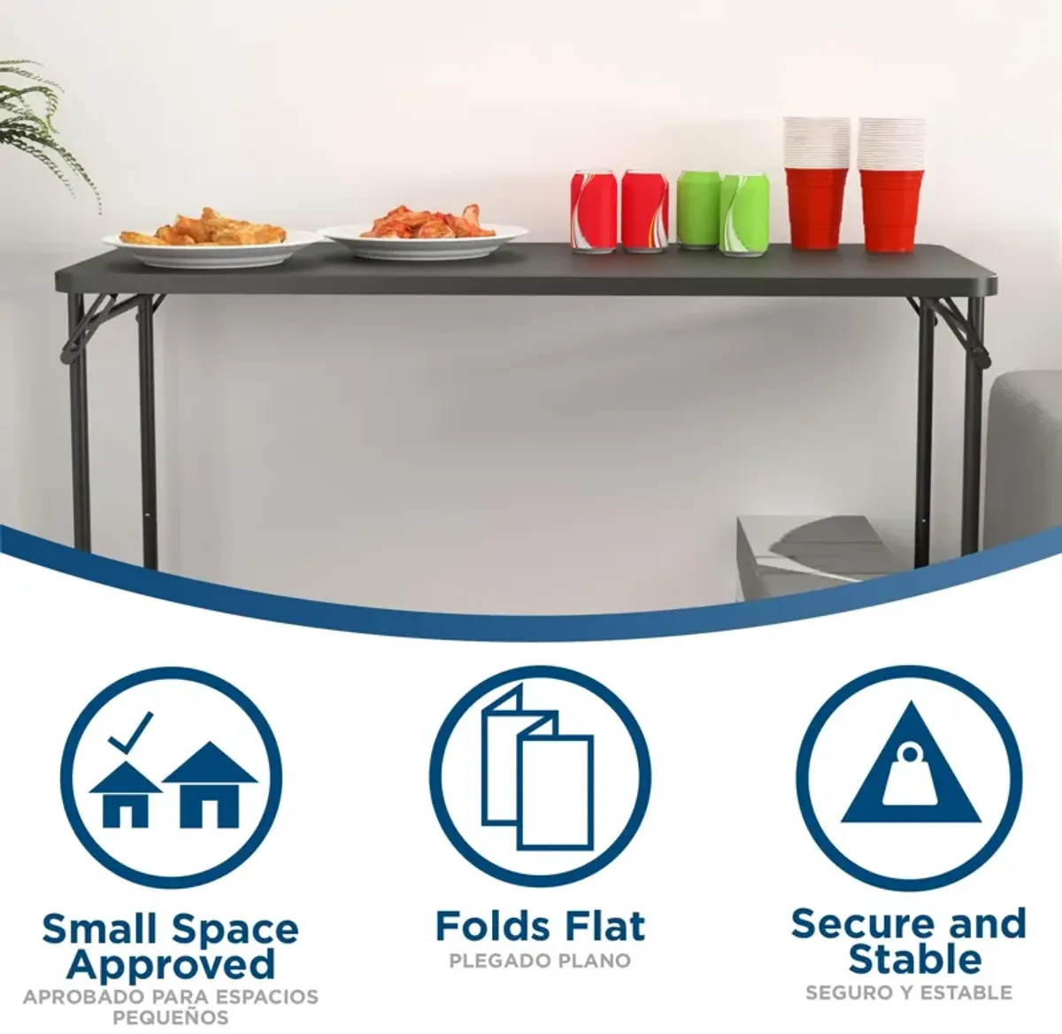 20 Inch x 48 Inch Adjustable Plastic Top Serving Folding Table