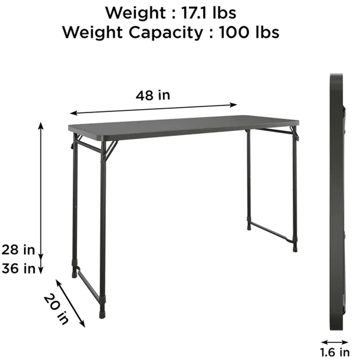 20 Inch x 48 Inch Adjustable Plastic Top Serving Folding Table