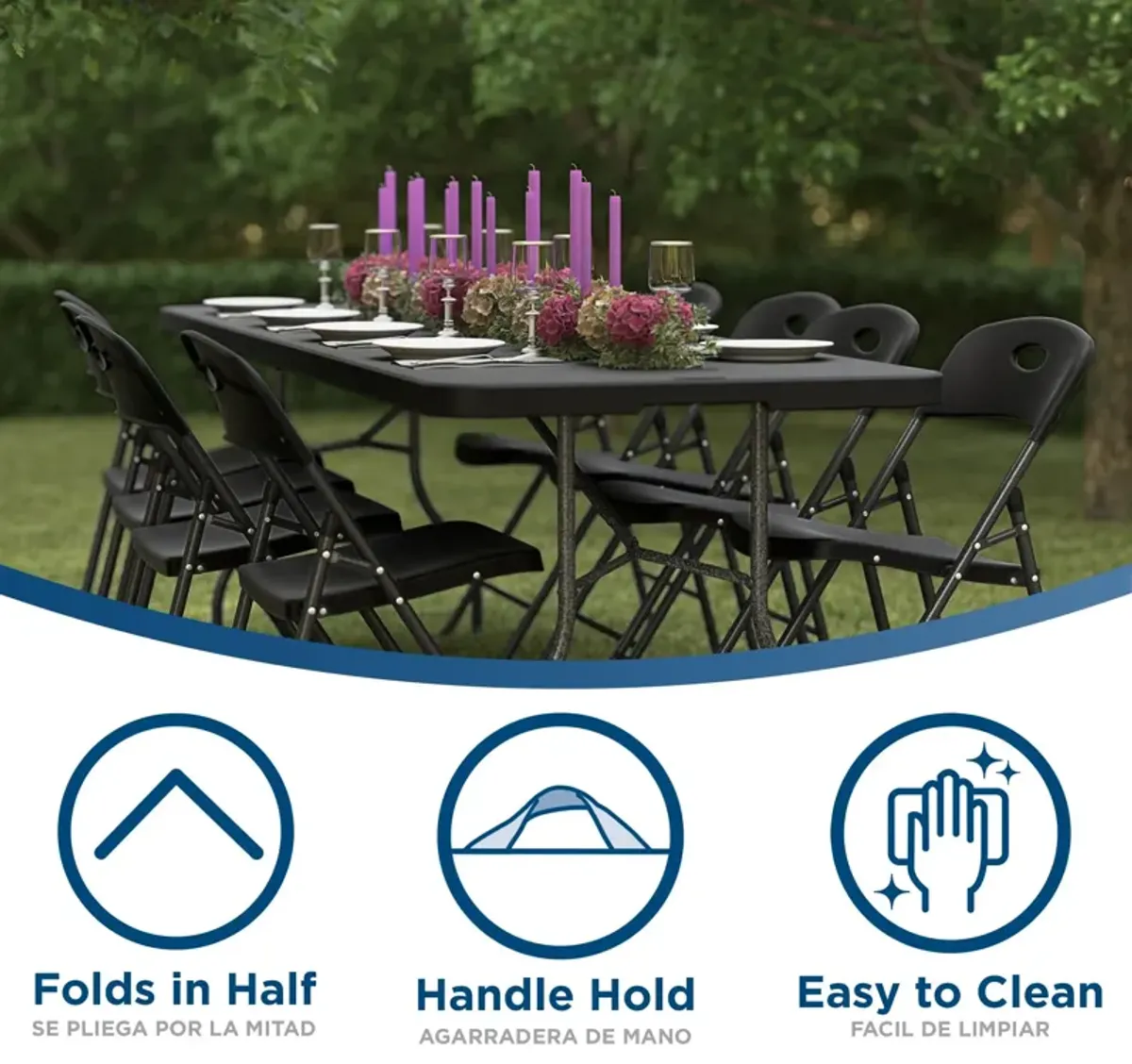 8 ft Fold-in-Half Banquet Folding Table with Handle