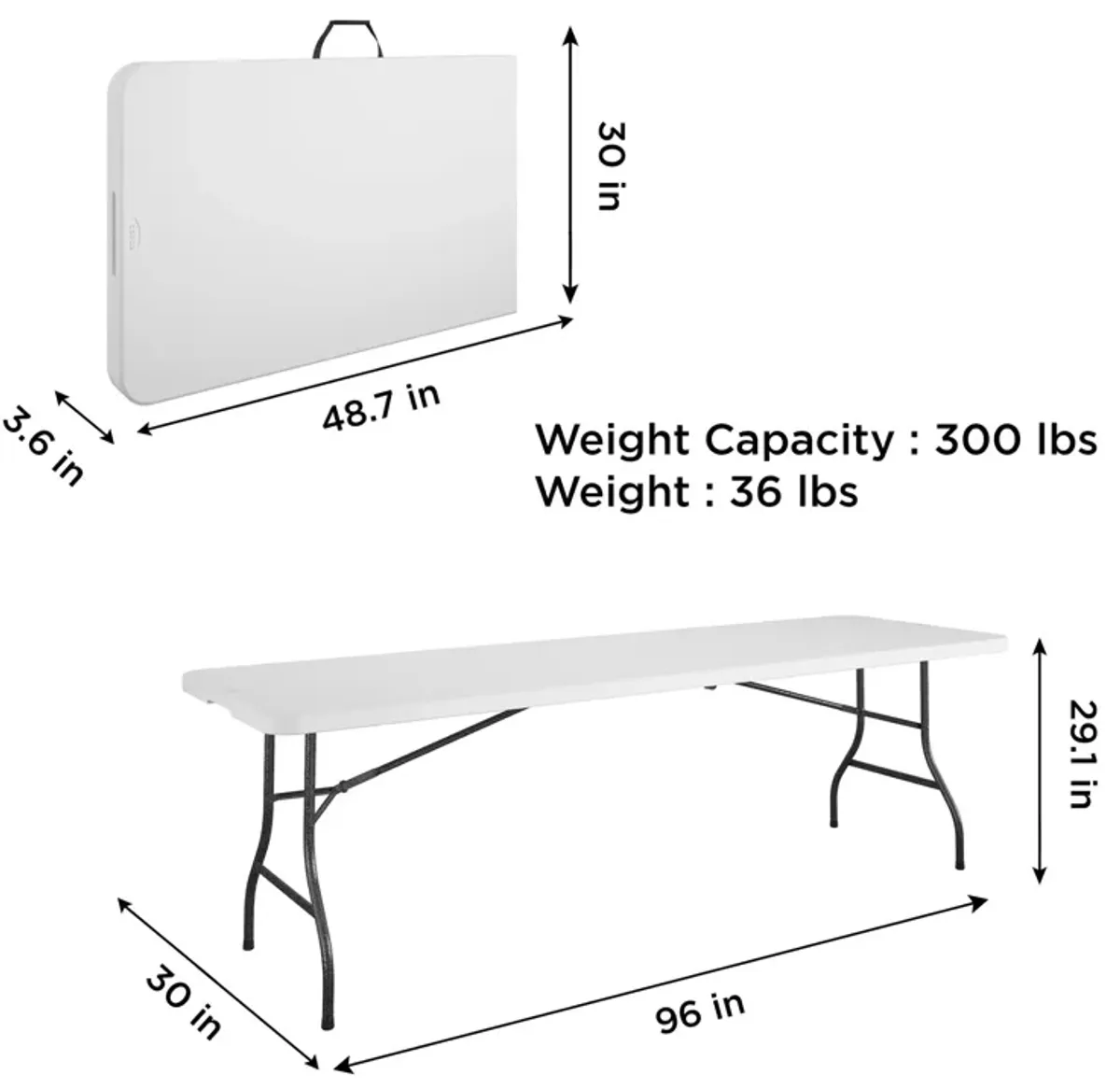 8 ft Fold-in-Half Banquet Folding Table with Handle