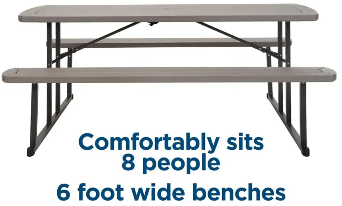 Outdoor 6 Foot Folding Picnic Table, Comfortably Seats 8 People