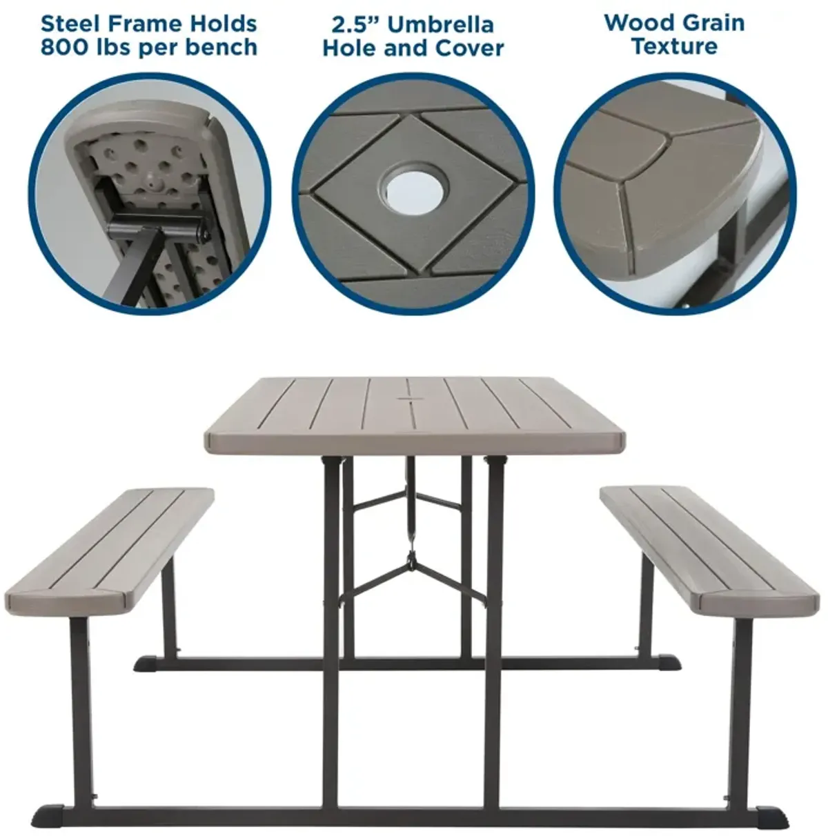 Outdoor 6 Foot Folding Picnic Table, Comfortably Seats 8 People